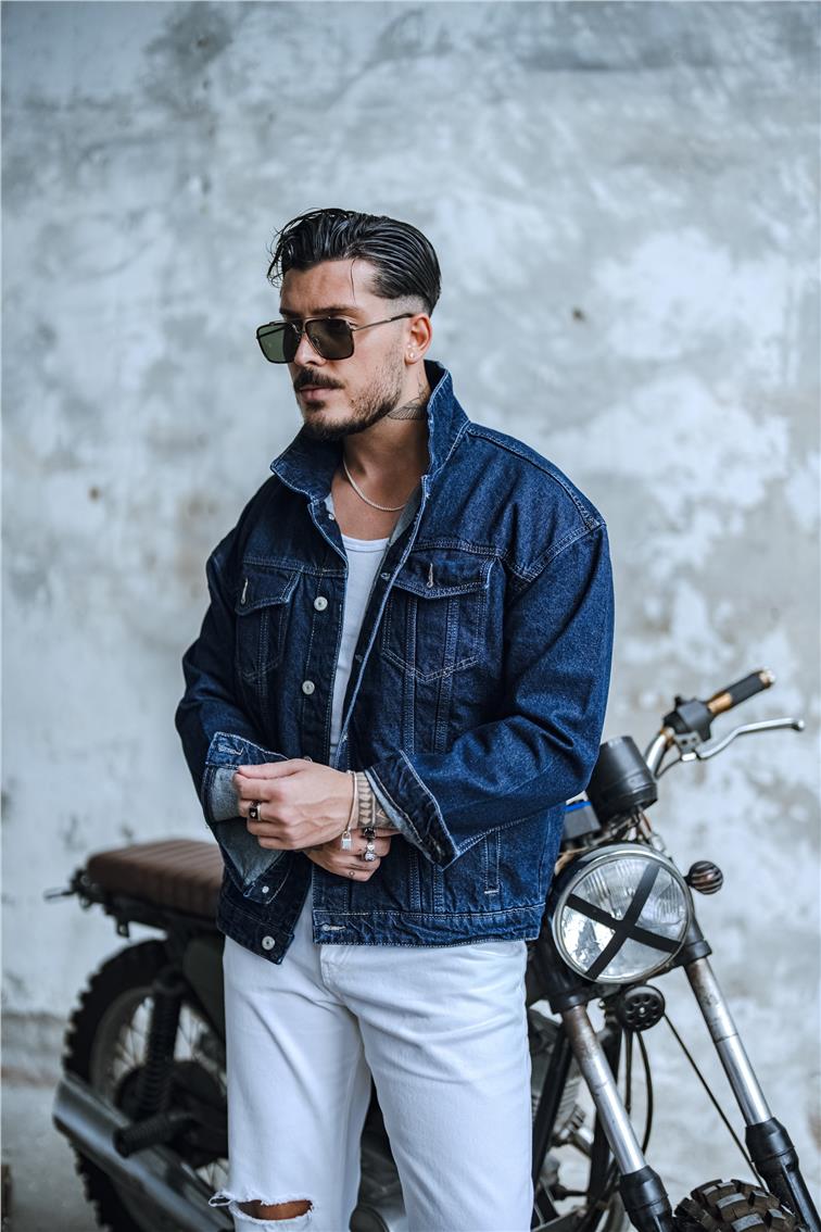 Boxy Fıt Denim Ceket Koyu Mavi