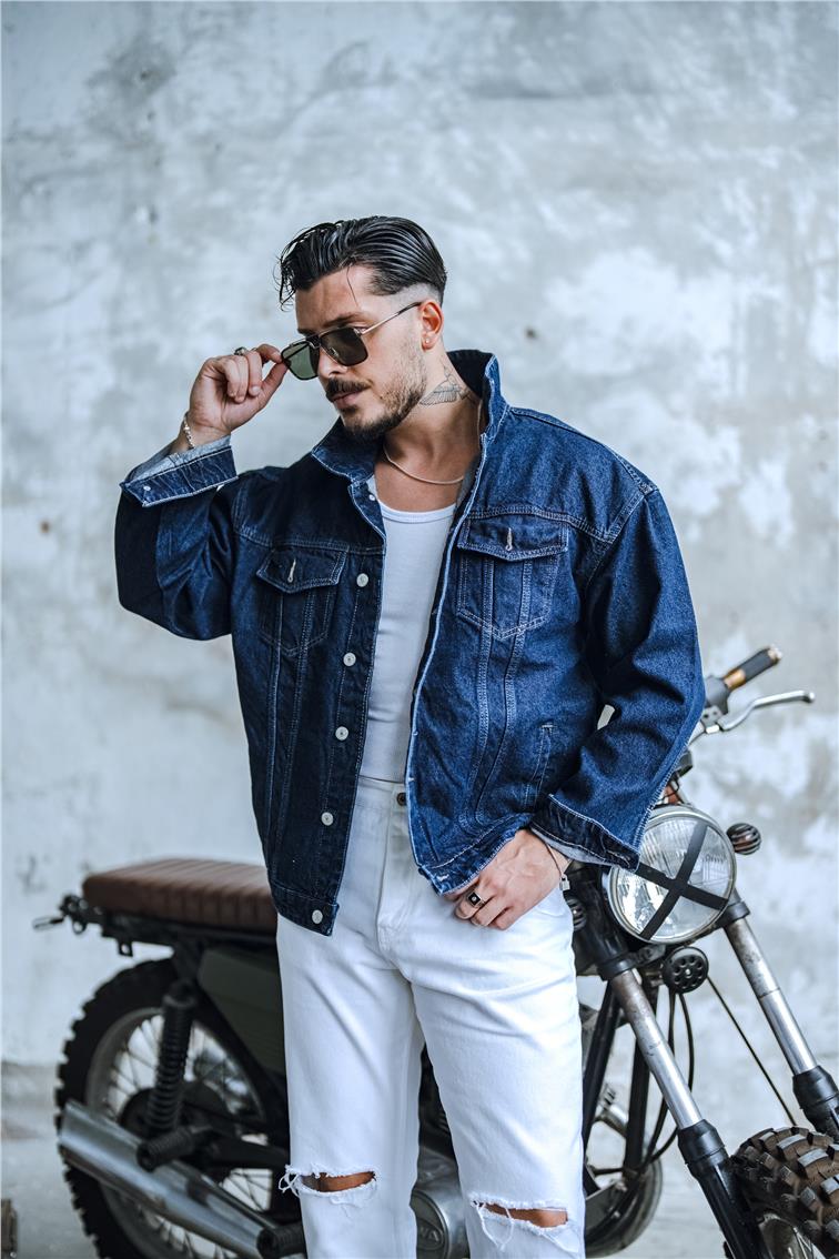 Boxy Fıt Denim Ceket Koyu Mavi