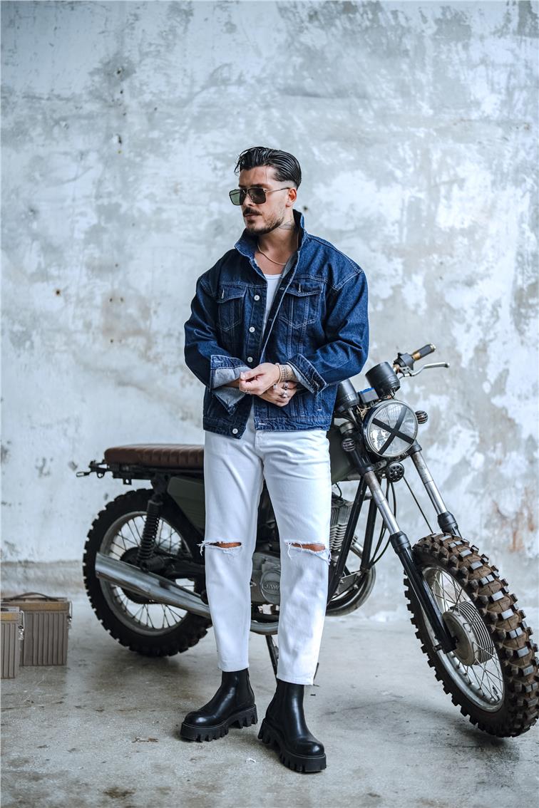 Boxy Fıt Denim Ceket Koyu Mavi