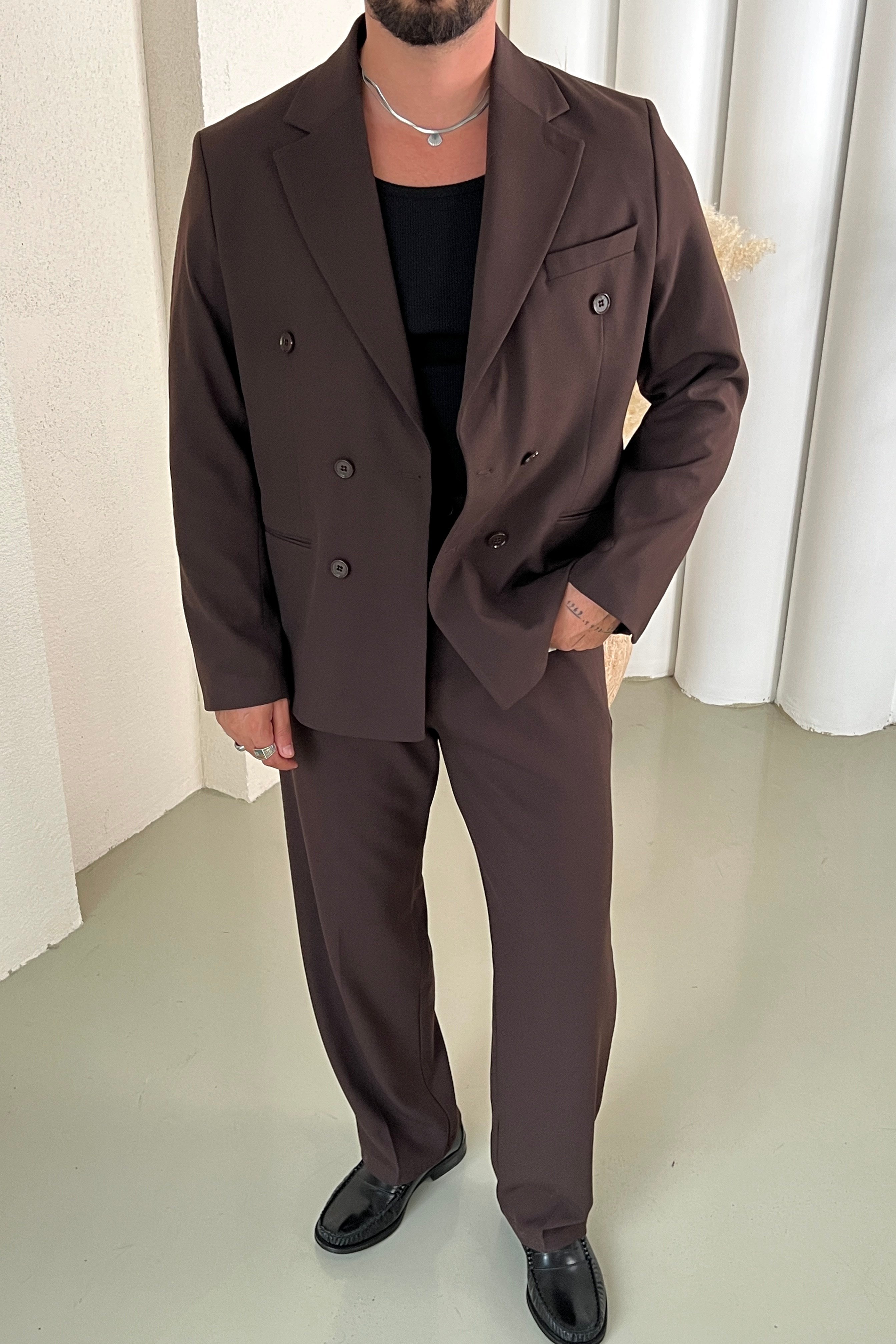 Casual Oversize Kruvaze Takım Kahve