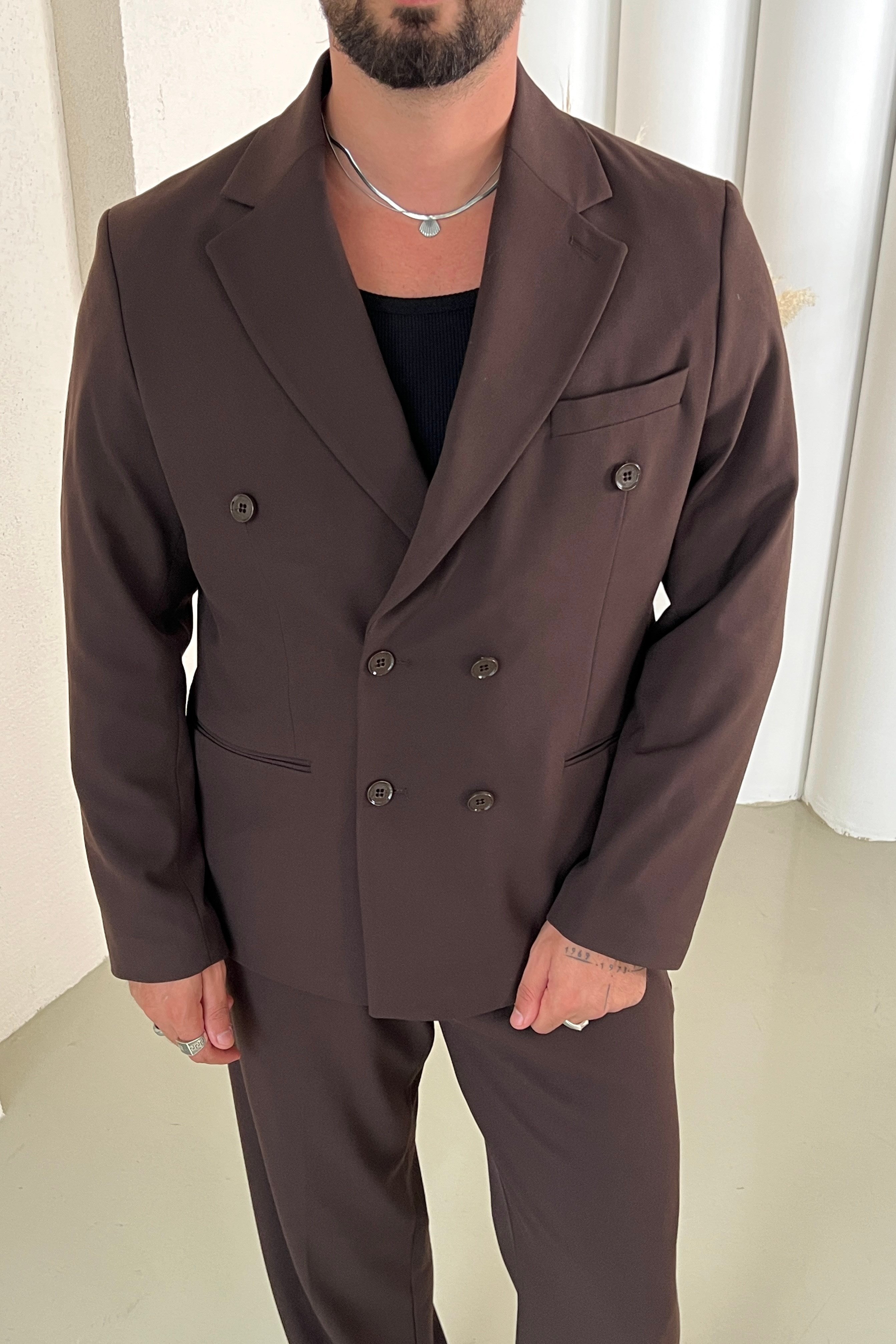 Casual Oversize Kruvaze Takım Kahve
