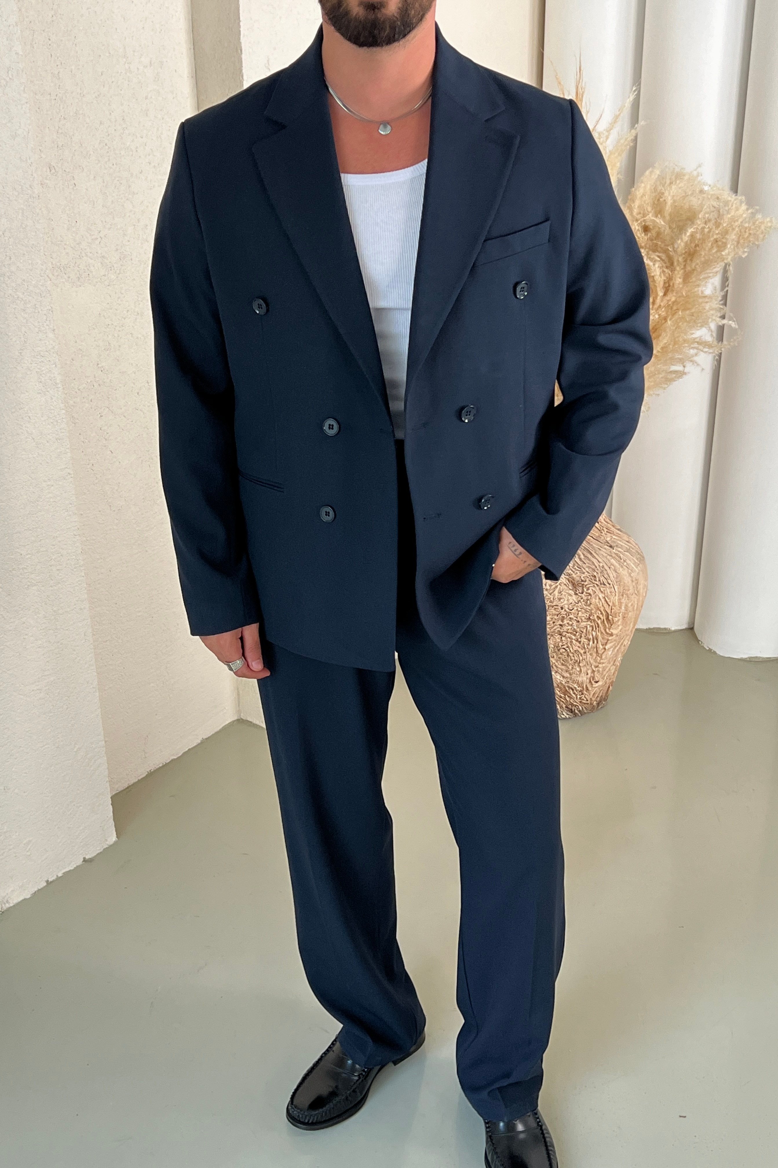 Casual Oversize Kruvaze Takım Lacivert
