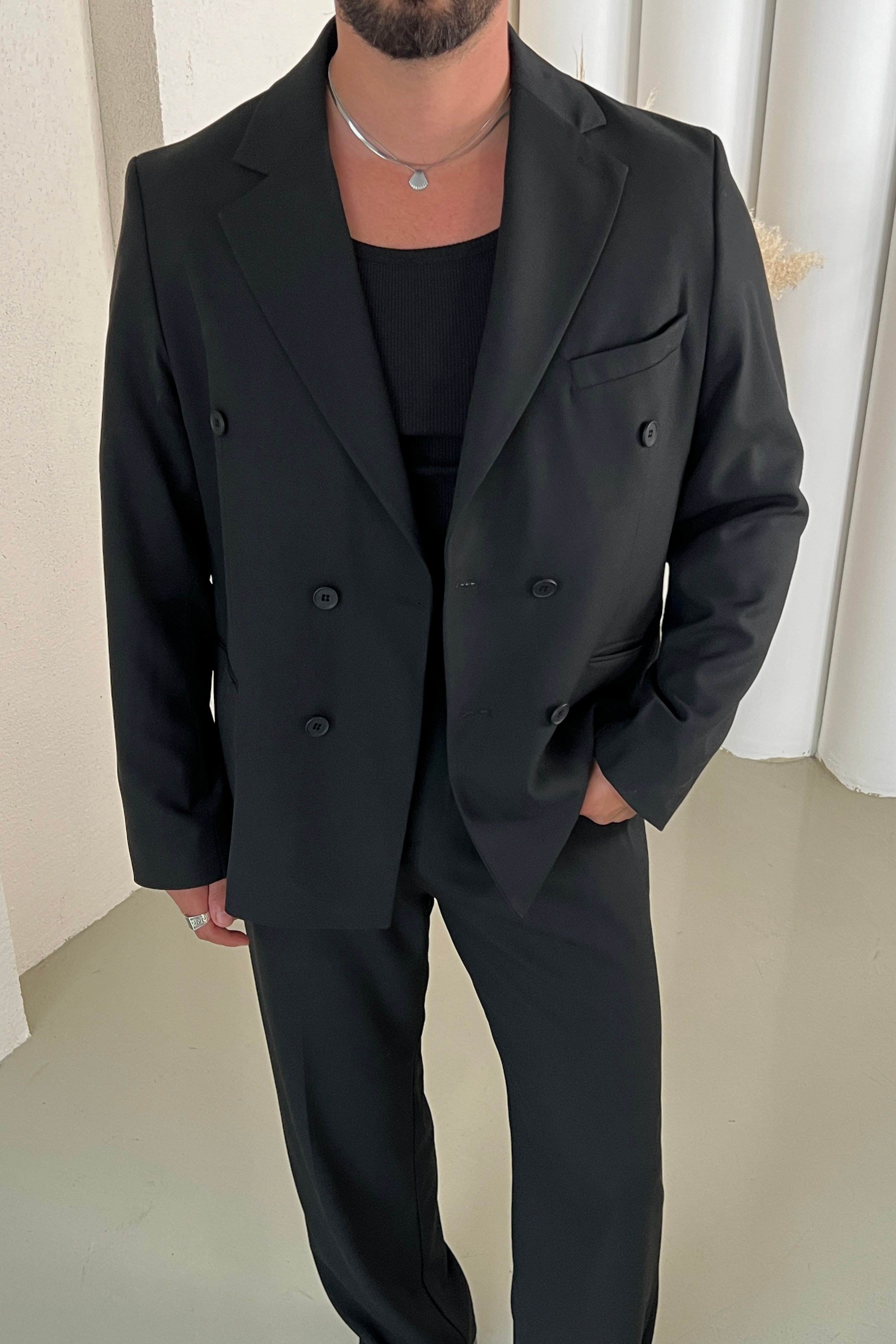 Casual Oversize Kruvaze Takım Siyah