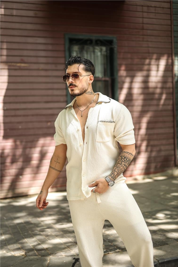 Cep Ve Yaka Detay Oversize Gömlek Kırık Beyaz