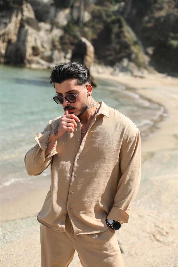 Cepsiz Basic Oversize Gömlek Camel
