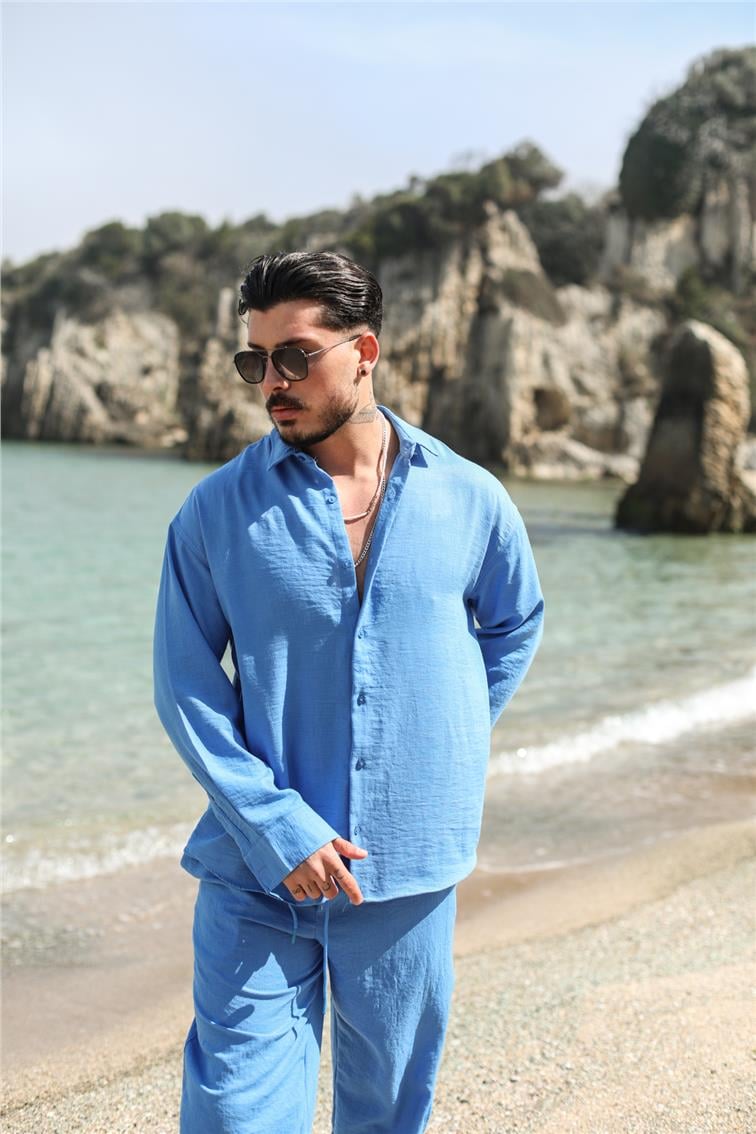 Cepsiz Basic Oversize Gömlek Koyu Mavi