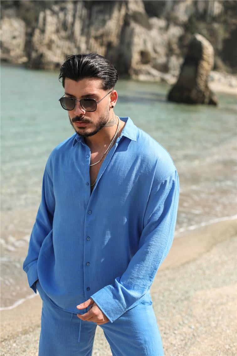 Cepsiz Basic Oversize Gömlek Koyu Mavi