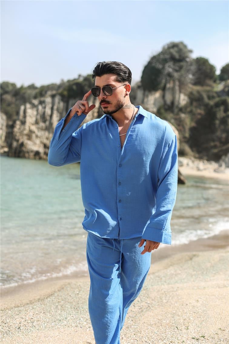 Cepsiz Basic Oversize Gömlek Koyu Mavi