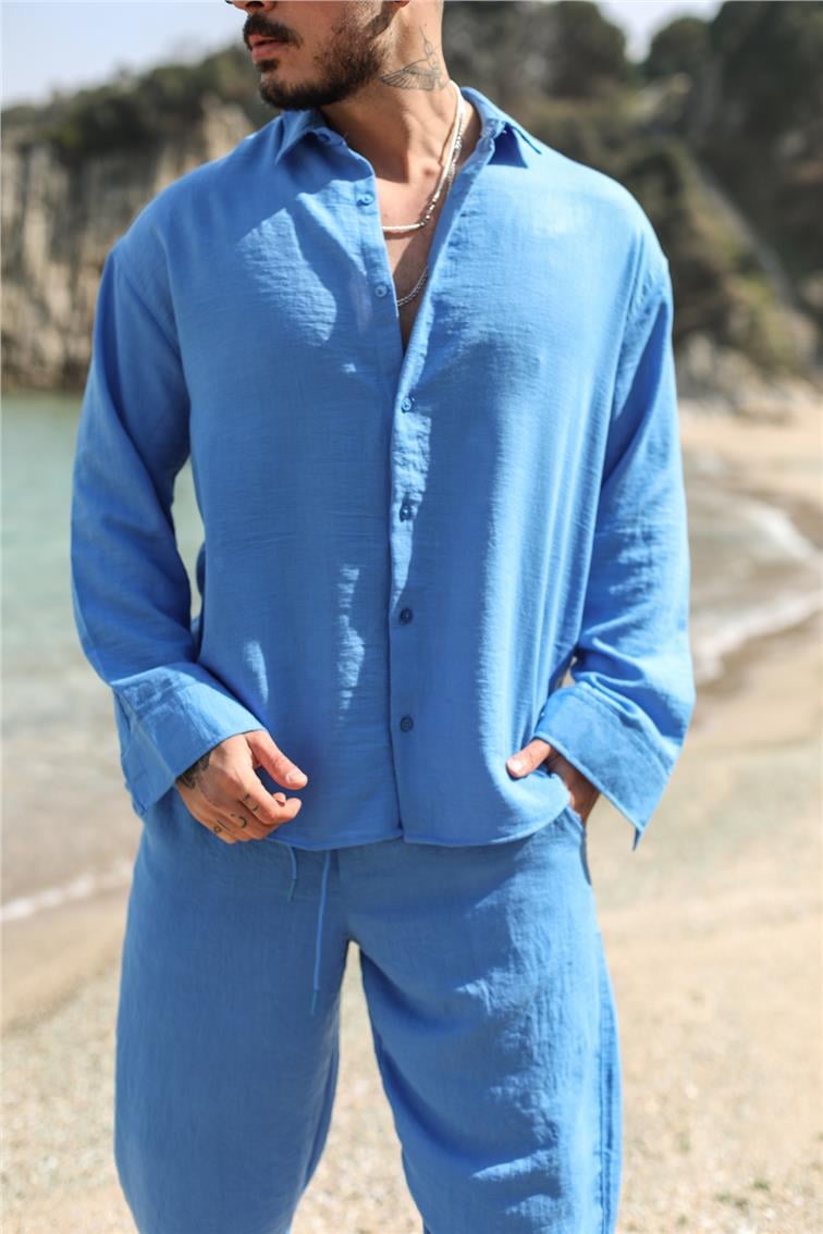 Cepsiz Basic Oversize Gömlek Koyu Mavi