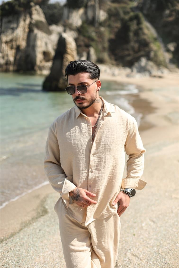 Cepsiz Basic Oversize Gömlek Krem