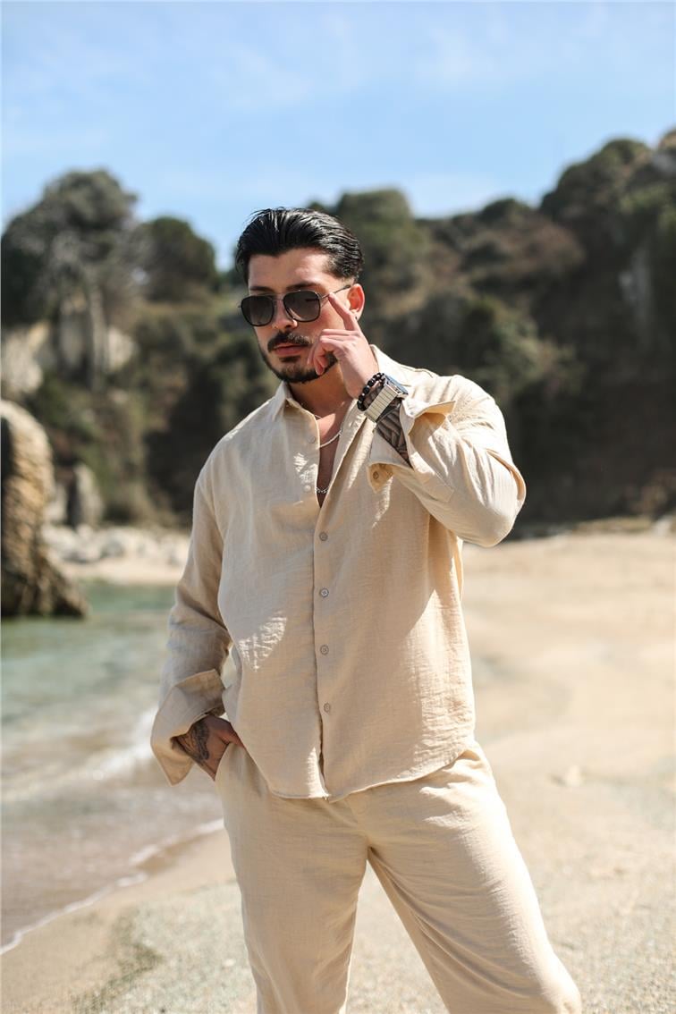 Cepsiz Basic Oversize Gömlek Krem