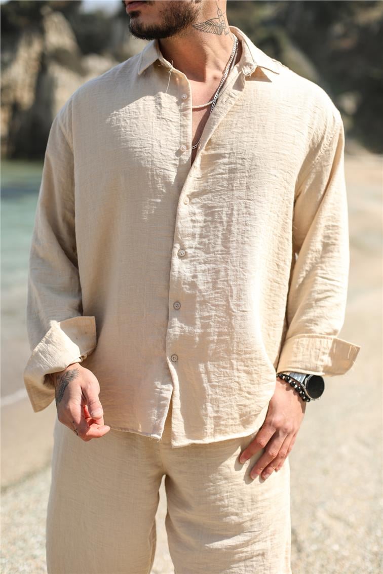 Cepsiz Basic Oversize Gömlek Krem