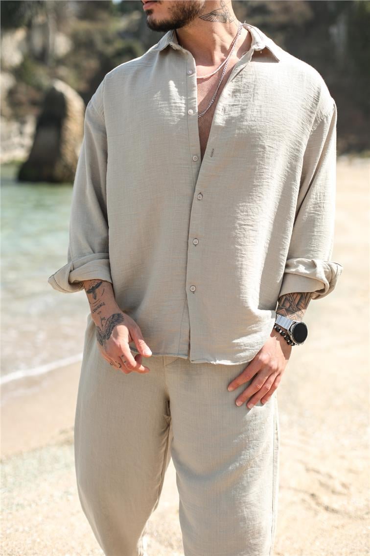 Cepsiz Basic Oversize Gömlek Taş