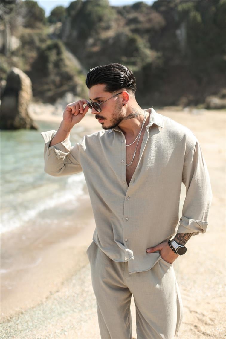 Cepsiz Basic Oversize Gömlek Taş