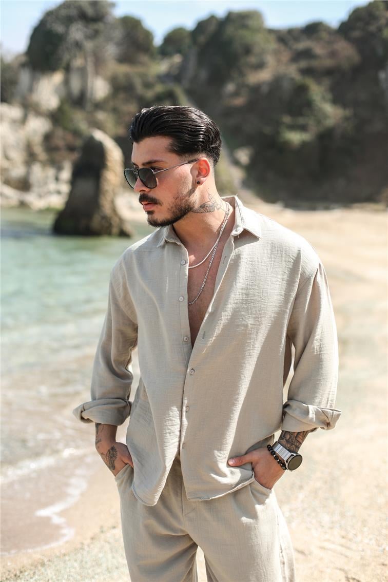 Cepsiz Basic Oversize Gömlek Taş