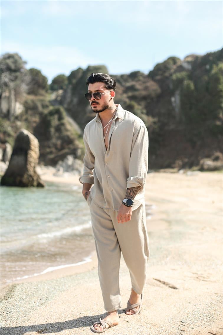 Cepsiz Basic Oversize Gömlek Taş