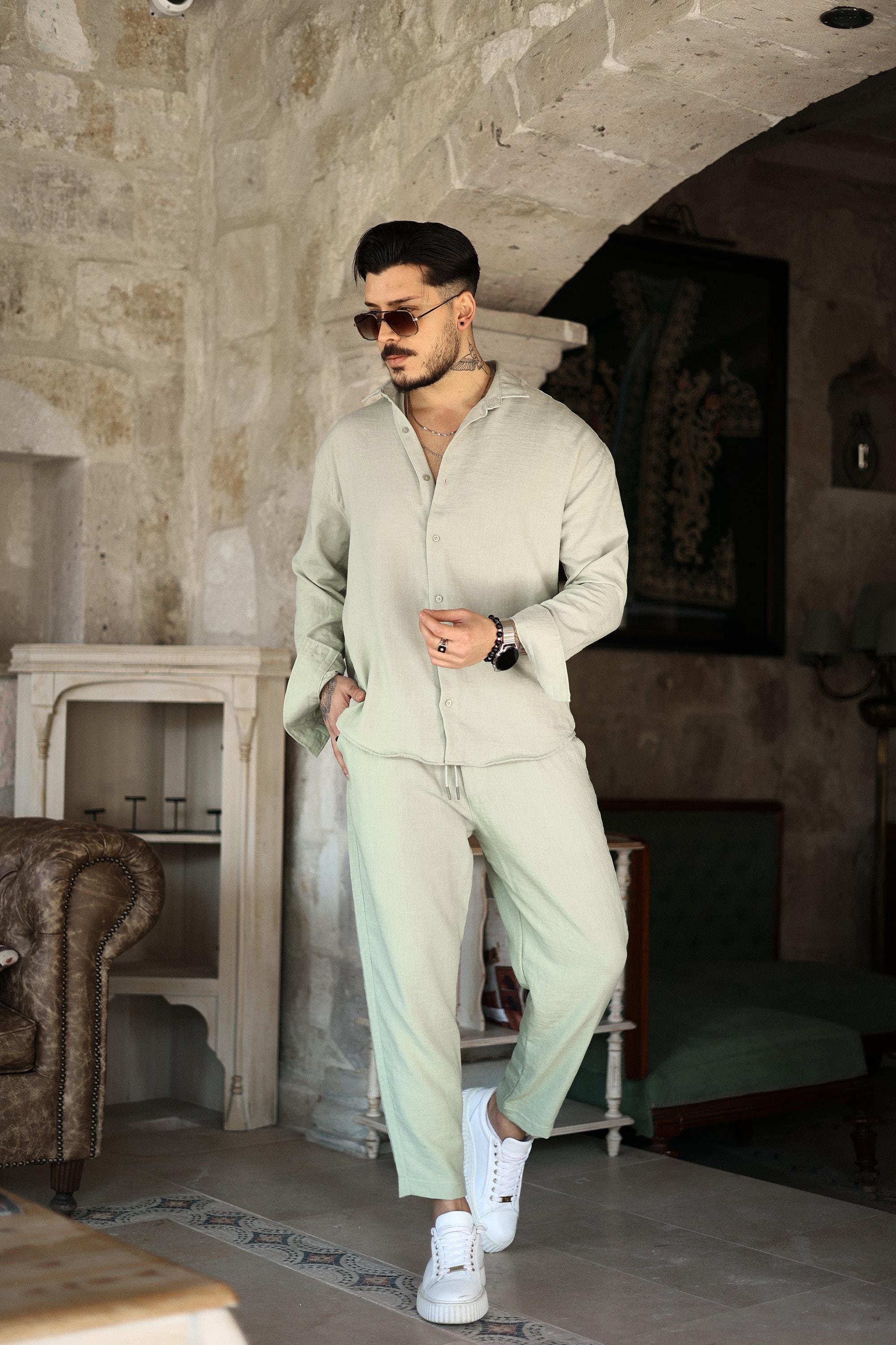 Cepsiz Keten Oversize Gömlek Mint