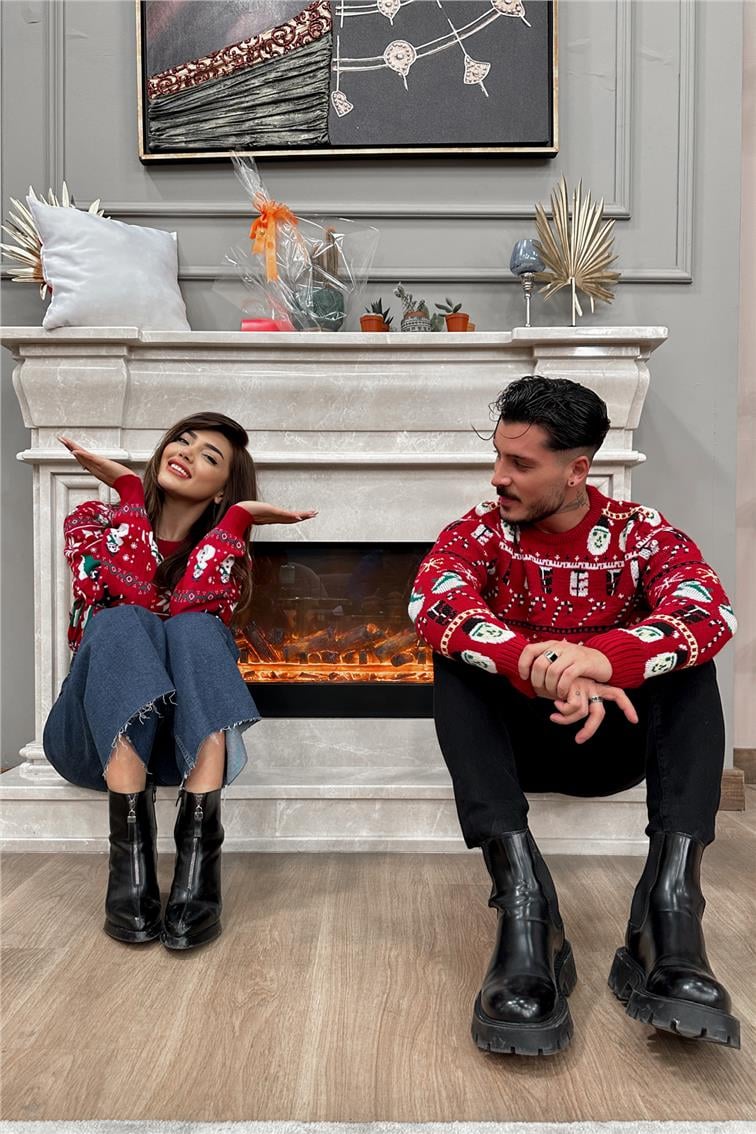 Christmas Unisex Kazak Model 2 Bayan Kırmızı