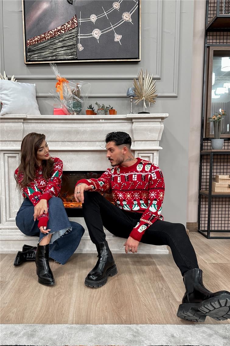 Christmas Unisex Kazak Model 2 Bayan Kırmızı