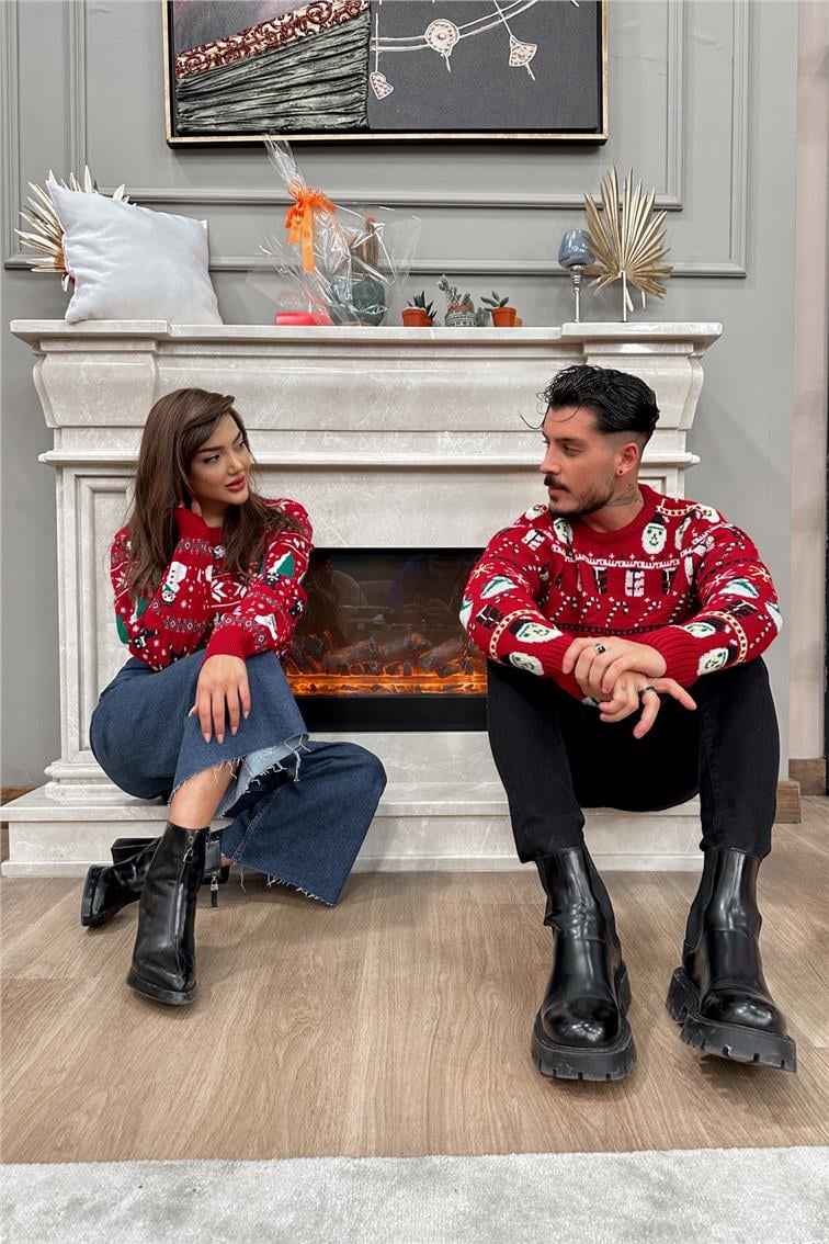 Christmas Unisex Kazak Model 2 Bayan Kırmızı