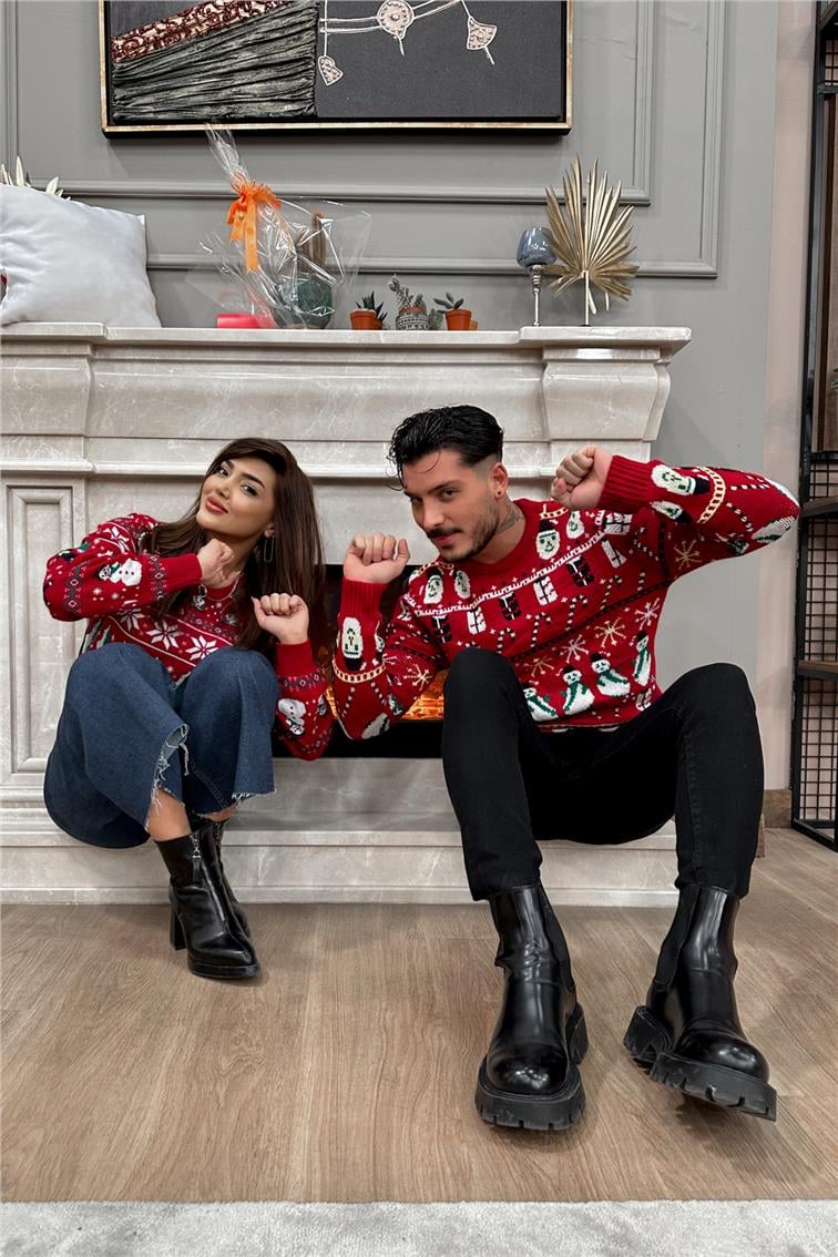 Christmas Unisex Kazak Model 2 Bayan Kırmızı