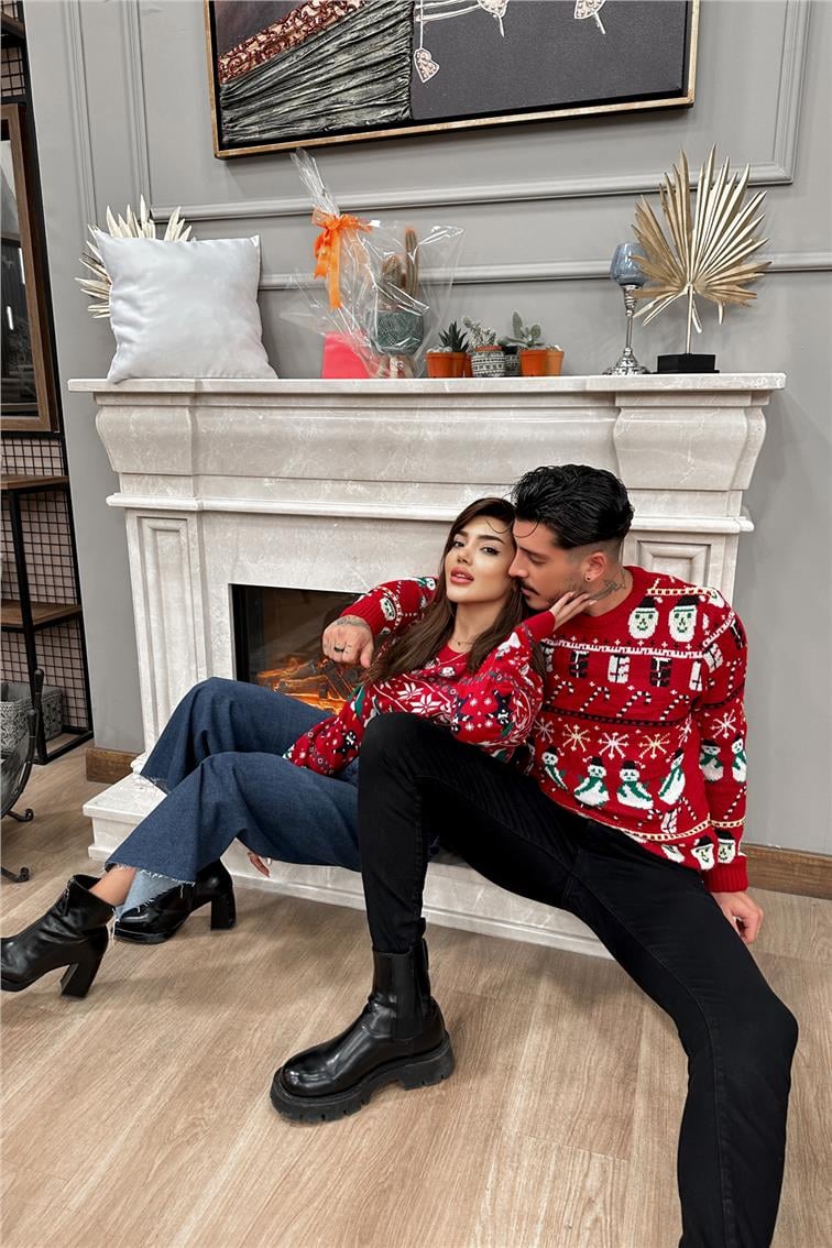 Christmas Unisex Kazak Model 2 Bayan Kırmızı
