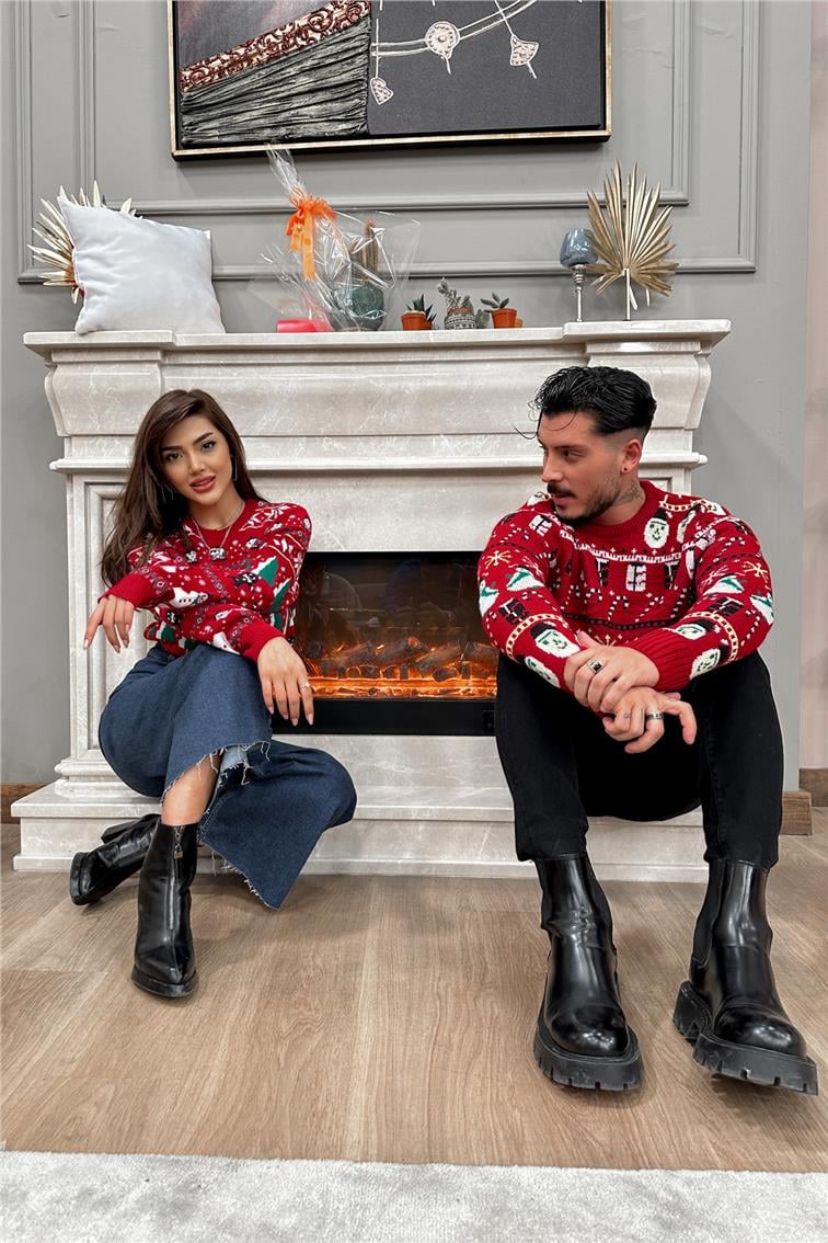 Christmas Unisex Kazak Model 2 Bayan Kırmızı