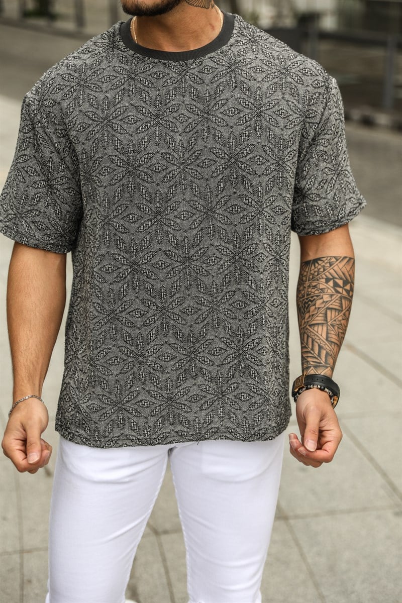 Çiçek Desenli Keten Oversize T-Shirt
