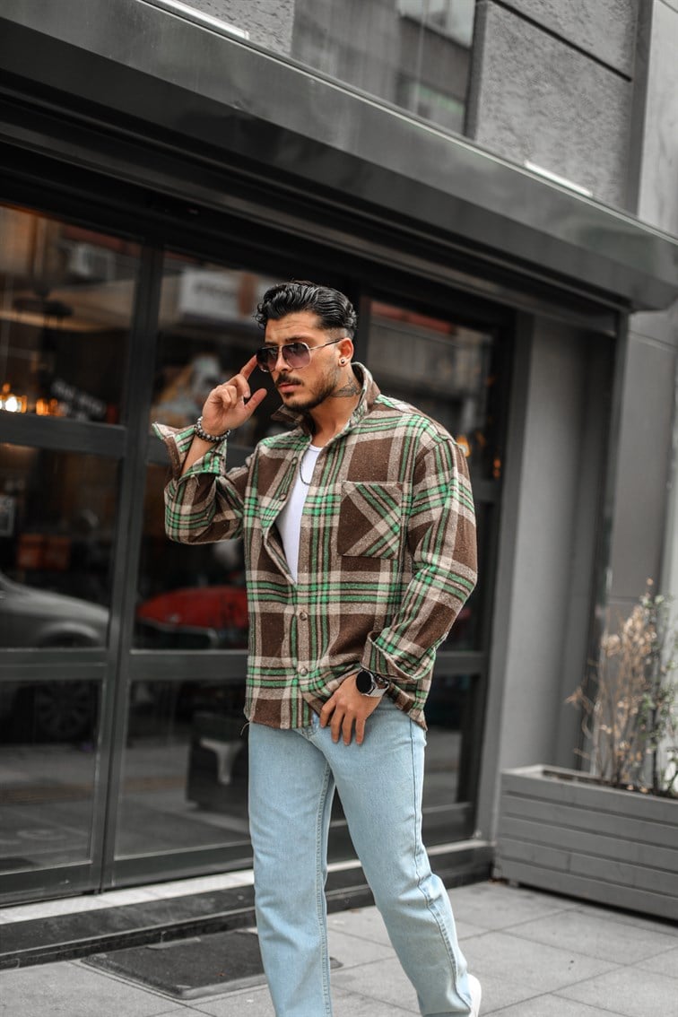 Çift Çizgili Oduncu Oversize Gömlek