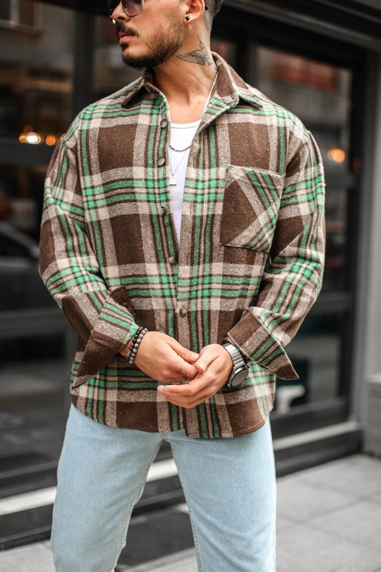Çift Çizgili Oduncu Oversize Gömlek