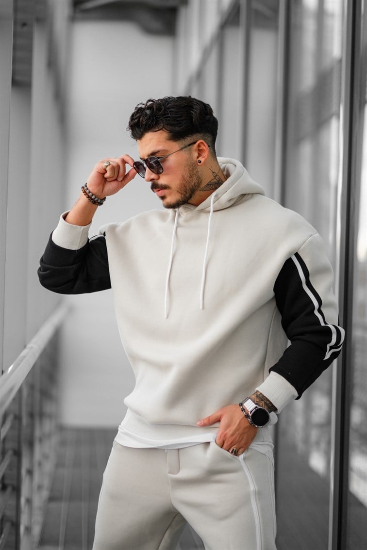 Çift Renk Detaylı Oversize Unisex Sweatshirt