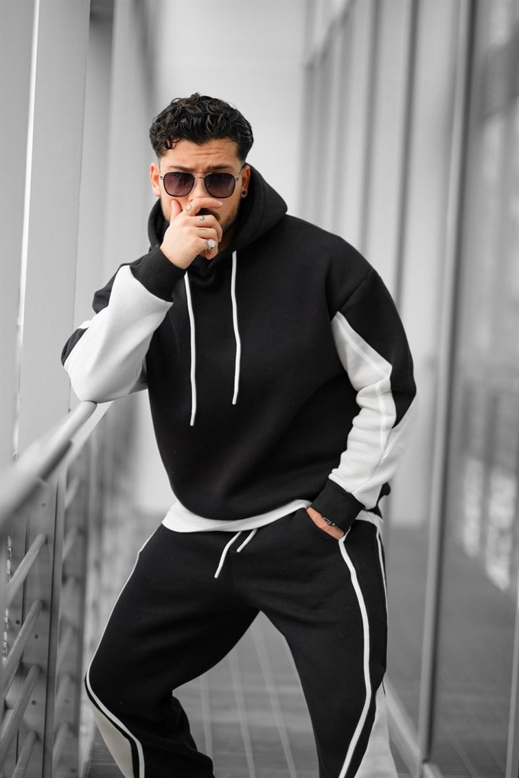 Çift Renk Detaylı Oversize Unisex Sweatshirt