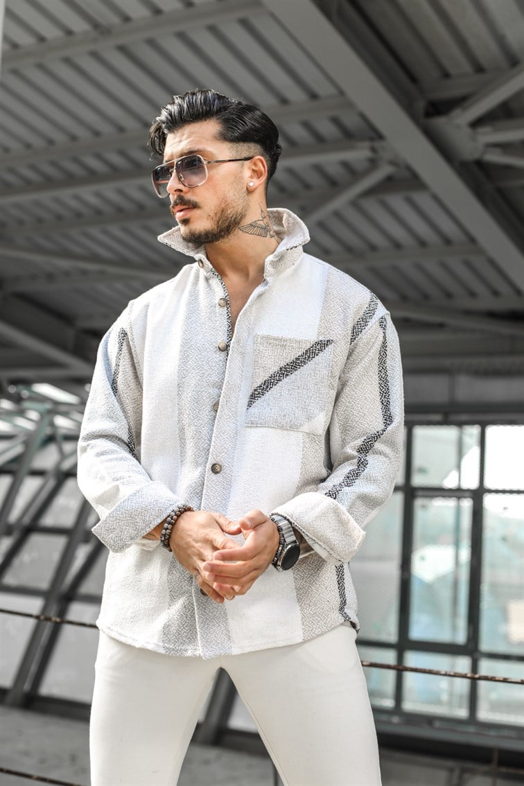 Çift Renk Şeritli Oversize Gömlek