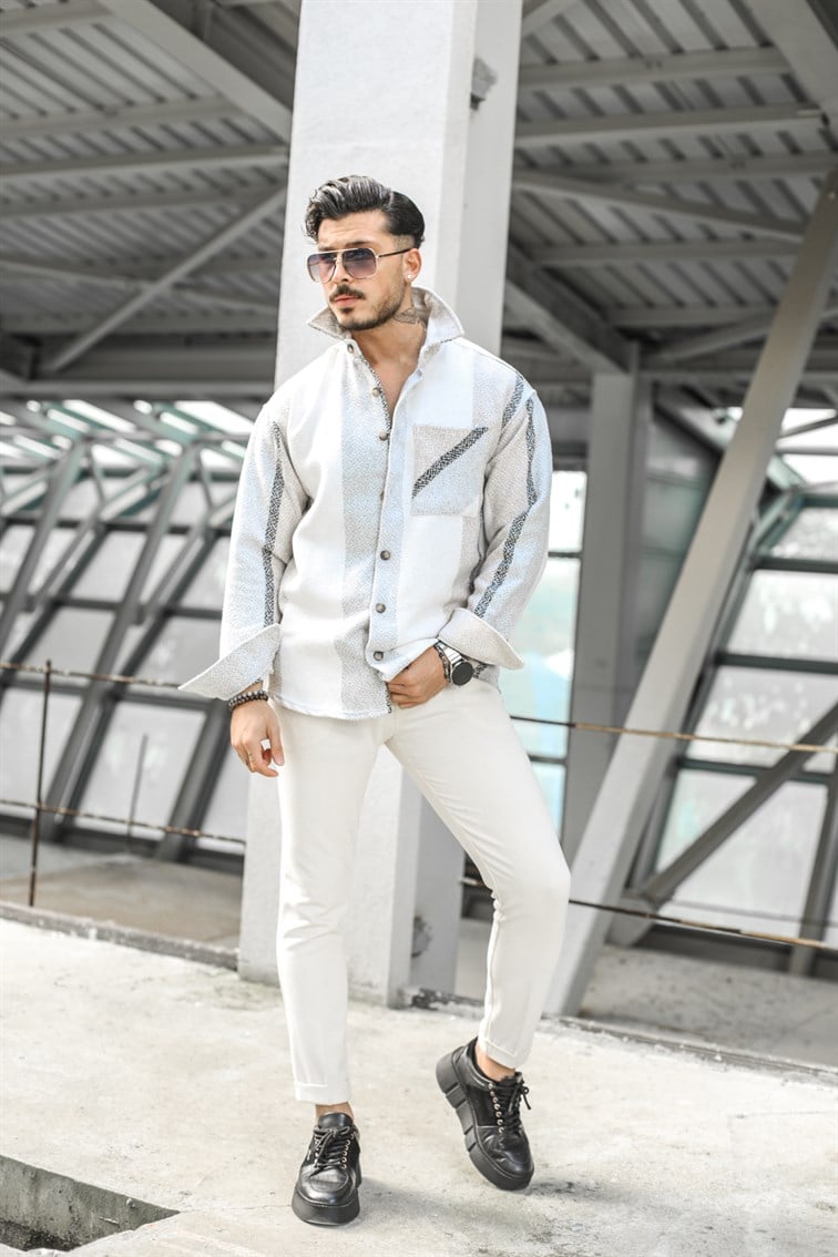 Çift Renk Şeritli Oversize Gömlek