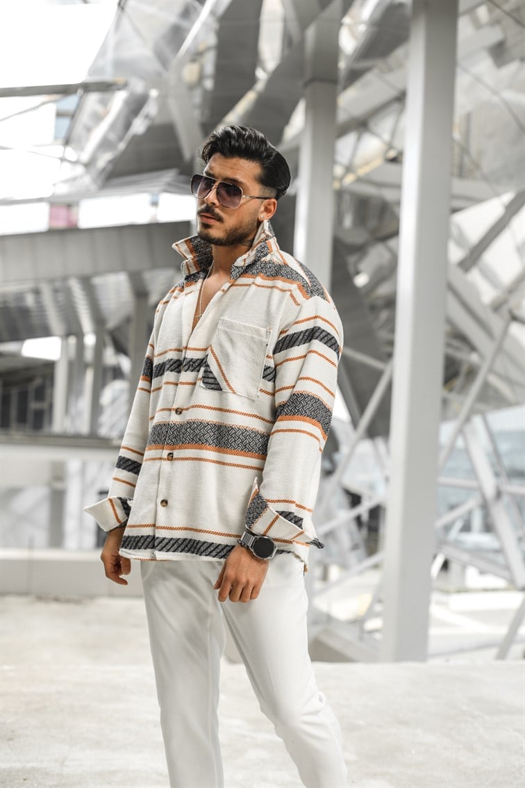 Çizgi Detay Oversize Oduncu Gömlek