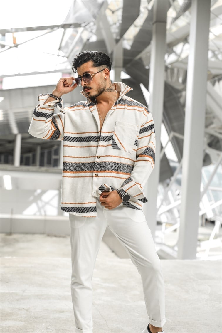 Çizgi Detay Oversize Oduncu Gömlek