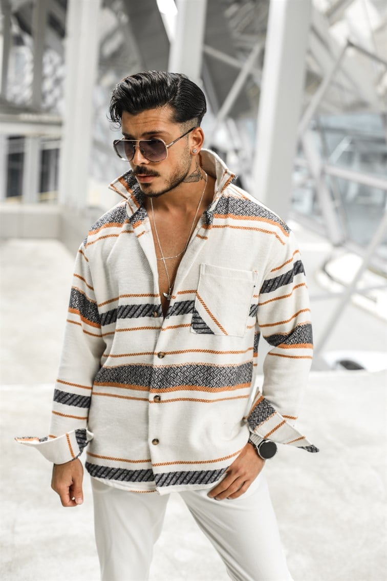 Çizgi Detay Oversize Oduncu Gömlek