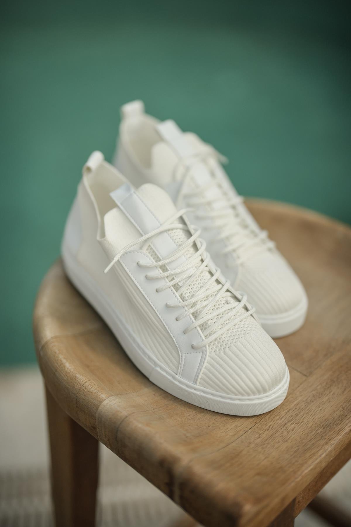 Çizgili Basic Shoes Beyaz