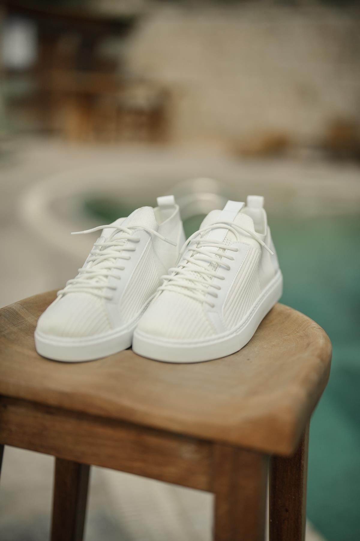 Çizgili Basic Shoes Beyaz