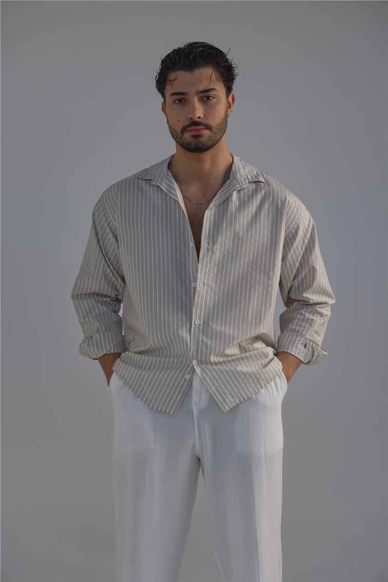 Çizgili Gömlek Krem