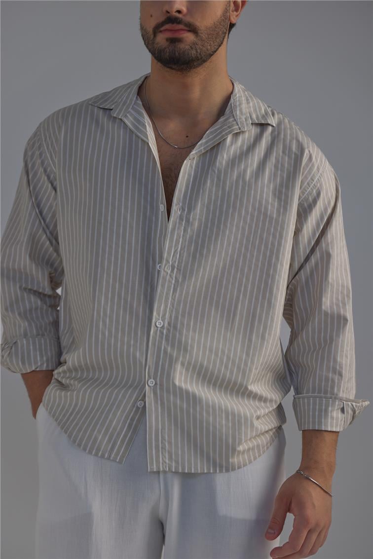 Çizgili Gömlek Krem