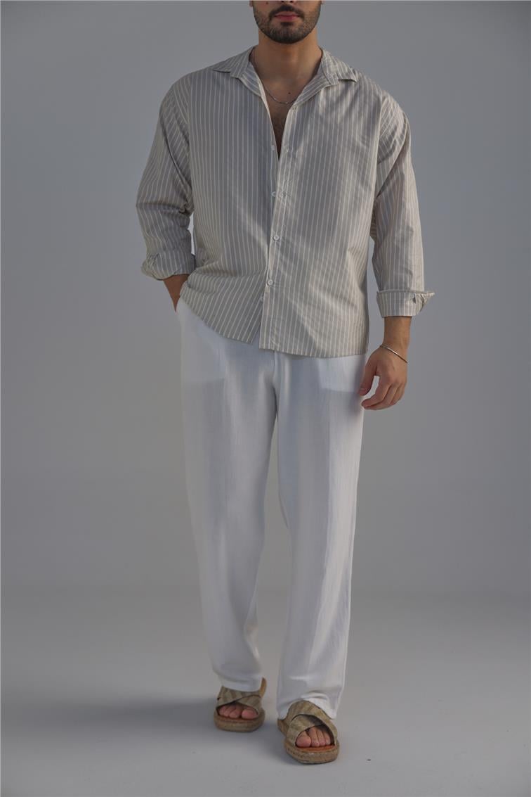 Çizgili Gömlek Krem