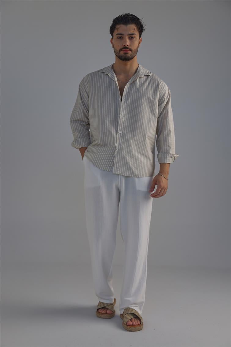 Çizgili Gömlek Krem