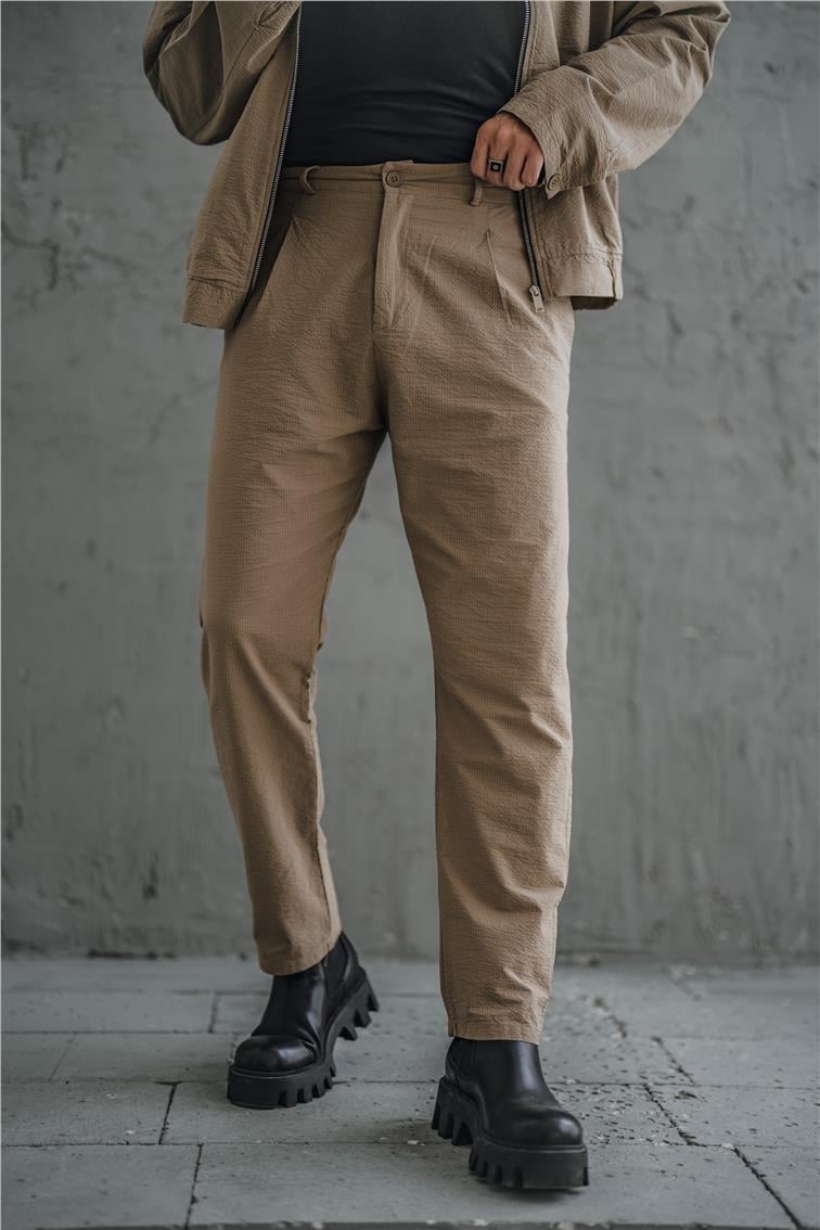 Çizgili Kabartmalı Oversize Takım Kahve