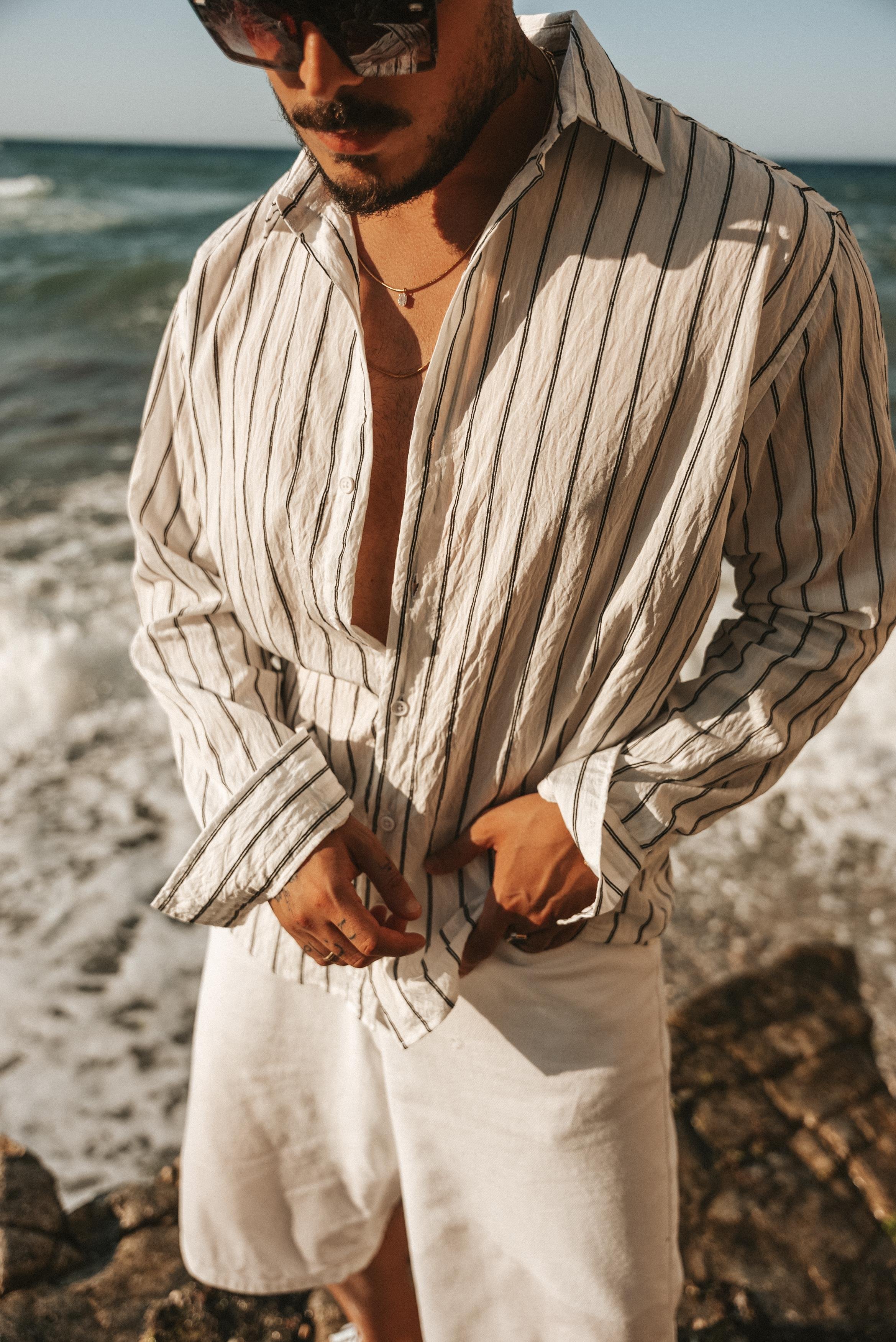 Çizgili Modal Oversize Gömlek White