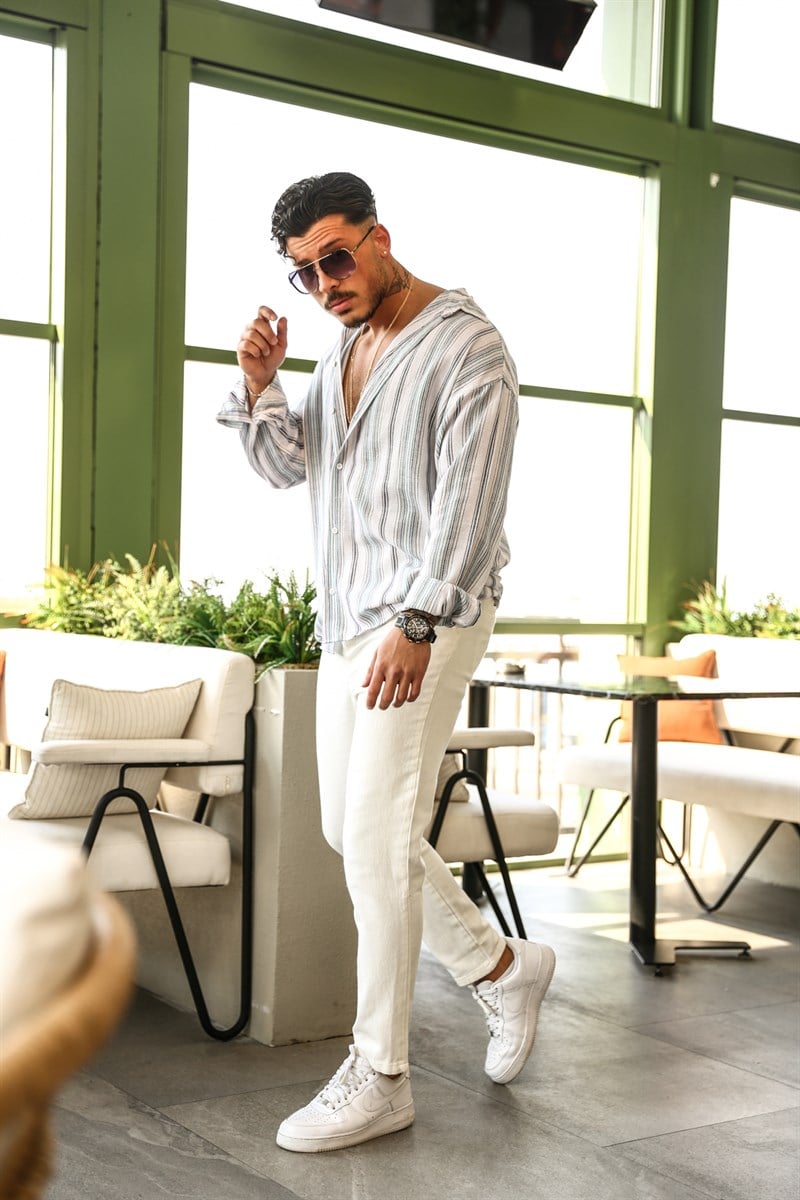 Çizgili Örme Oversize Gömlek