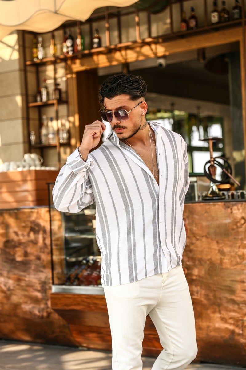 Çizgili Örme Oversize Gömlek