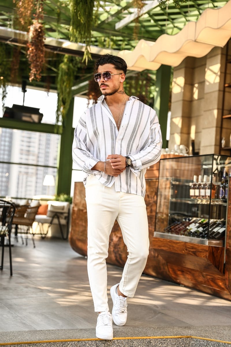 Çizgili Örme Oversize Gömlek