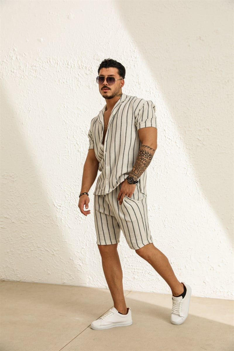 Çizgili Örme Oversize Gömlek