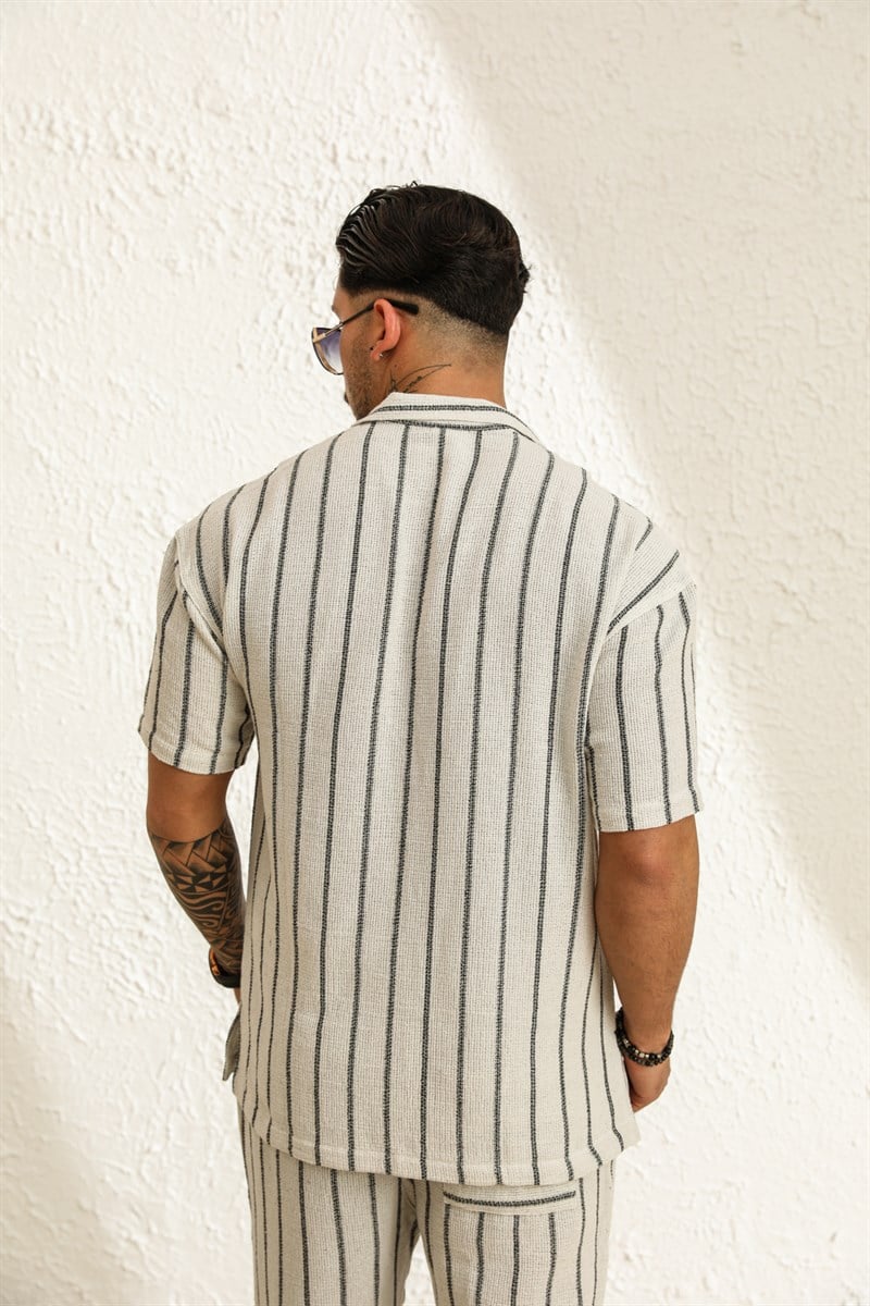 Çizgili Örme Oversize Gömlek